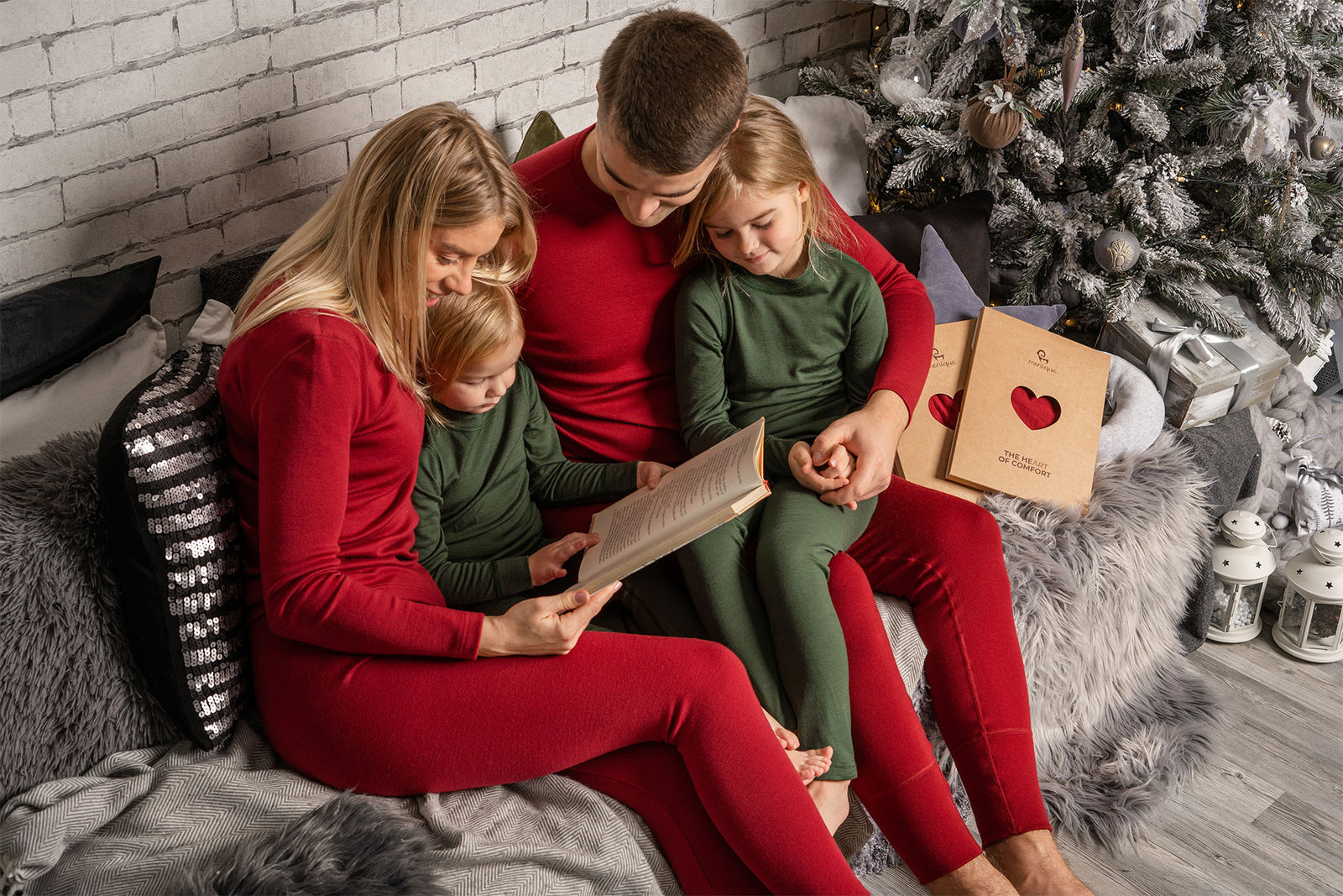 Family looking at Christmas gifts