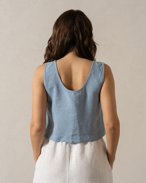 Linen Crop Top Ana Cloudy Blue