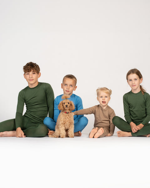 Kids' 160 Long Sleeve & Bottom 2-Piece Dark Green