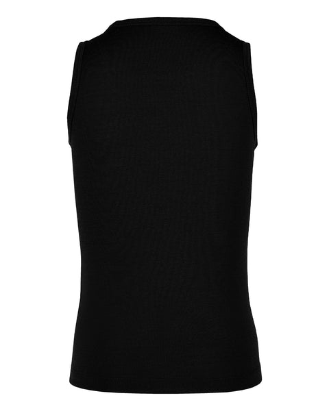 Black sleeveless shirt from back on a white background