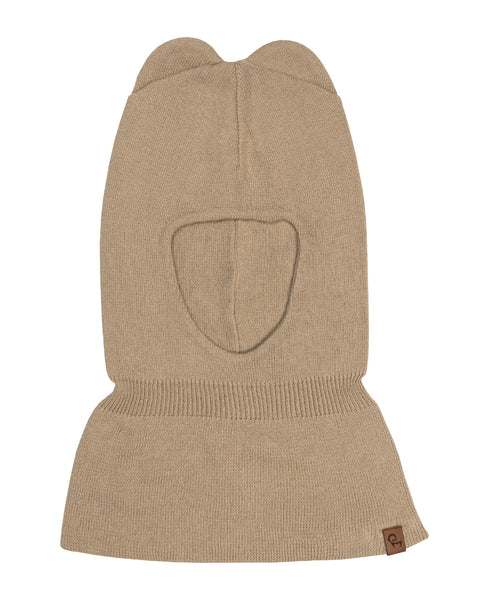 the menique beige cotton knit balaclava for kids in a white background.