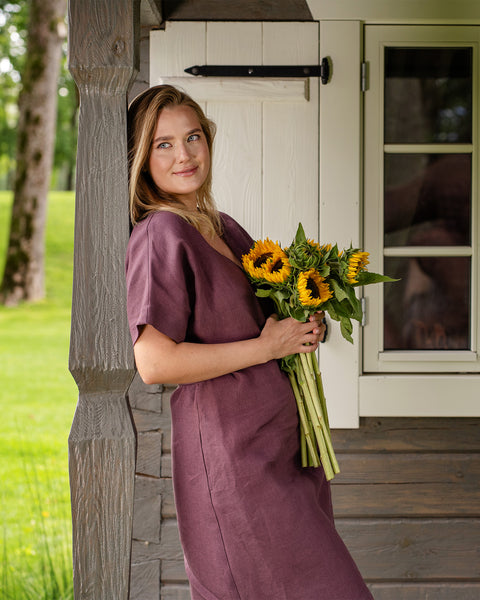 Linen Wrap Dress Eliana Shadow Purple