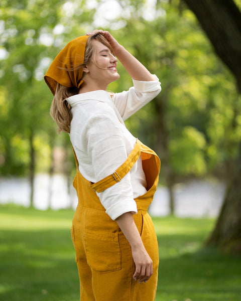 Linen Pinafore Jumpsuit Nicci Spicy Yellow