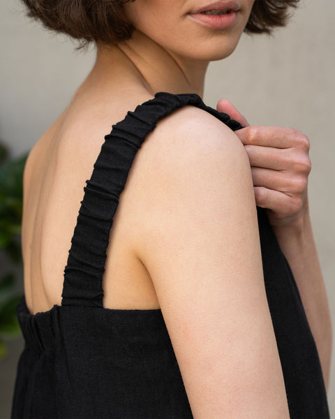 Linen Maxi Pinafore Open Back Dress Fiona