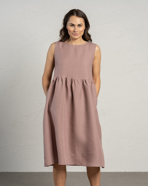 Linen Smock Dress Maya Faded Rose