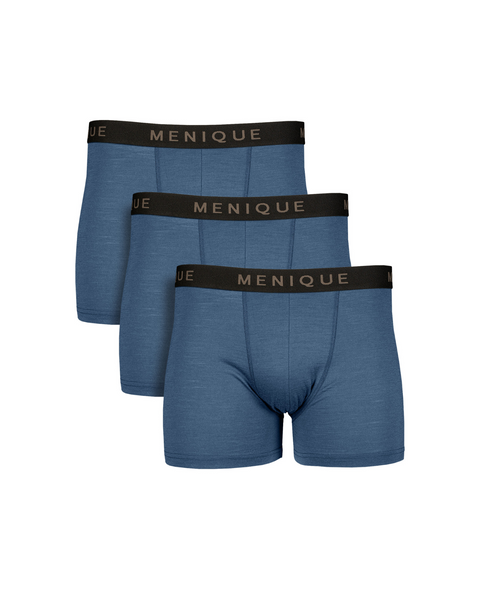 Men’s merino wool boxer shorts 3-pack in denim blue – odor-resistant and quick-drying men’s underwear set for daily wear.