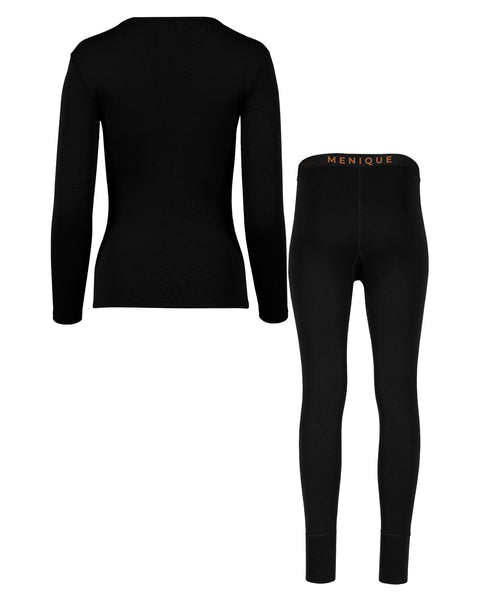 Women's 250 Merino 2-Piece Set of Long Sleeve & Bottoms Black