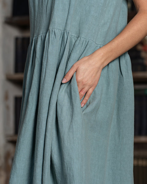 Linen Smock Dress Cecilia Mint Green