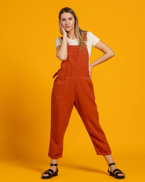 Linen Pinafore Jumpsuit Nicci Cinnamon Red