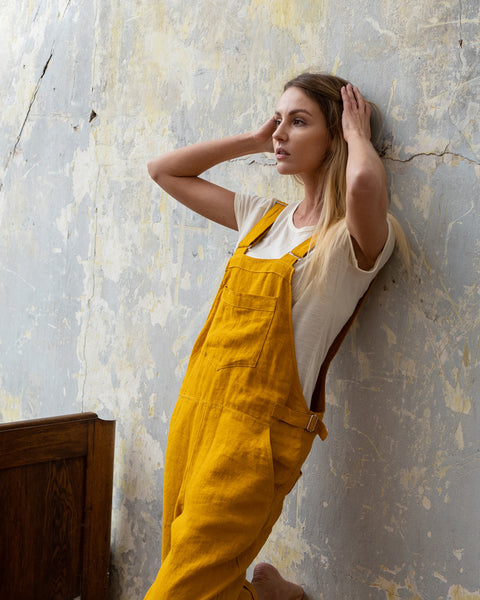 Linen Pinafore Jumpsuit Nicci Spicy Yellow