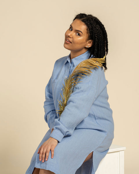 Linen Oversize Shirt Dress Margo Cloudy Blue