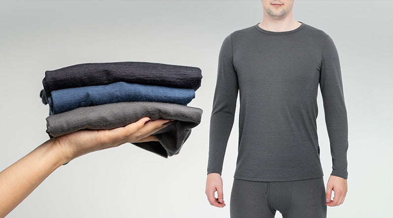 2 Pack Mens Wool Blend Thermal Underwear Long Sleeve Top Black or Beige