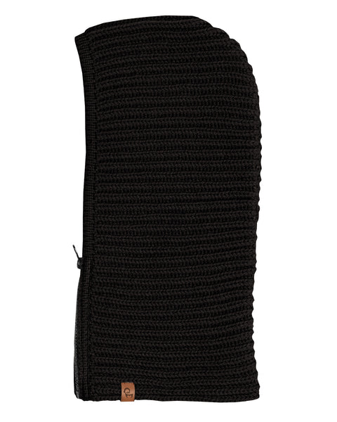 Packshot of women&#39;s black merino wool balaclava
