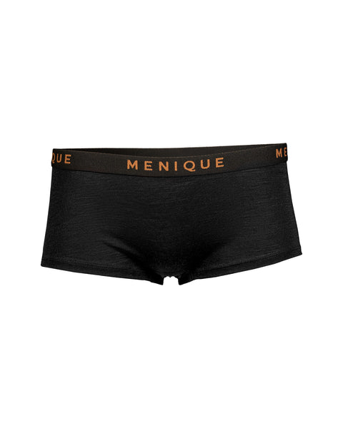 the women&#39;s merino boxer short briefs in black color.