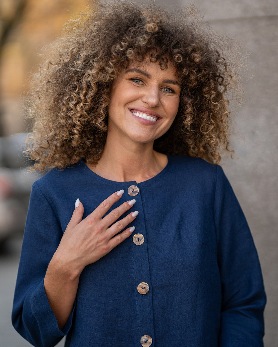 Button Front Linen Jacket Alice❤️ menique - Main Image