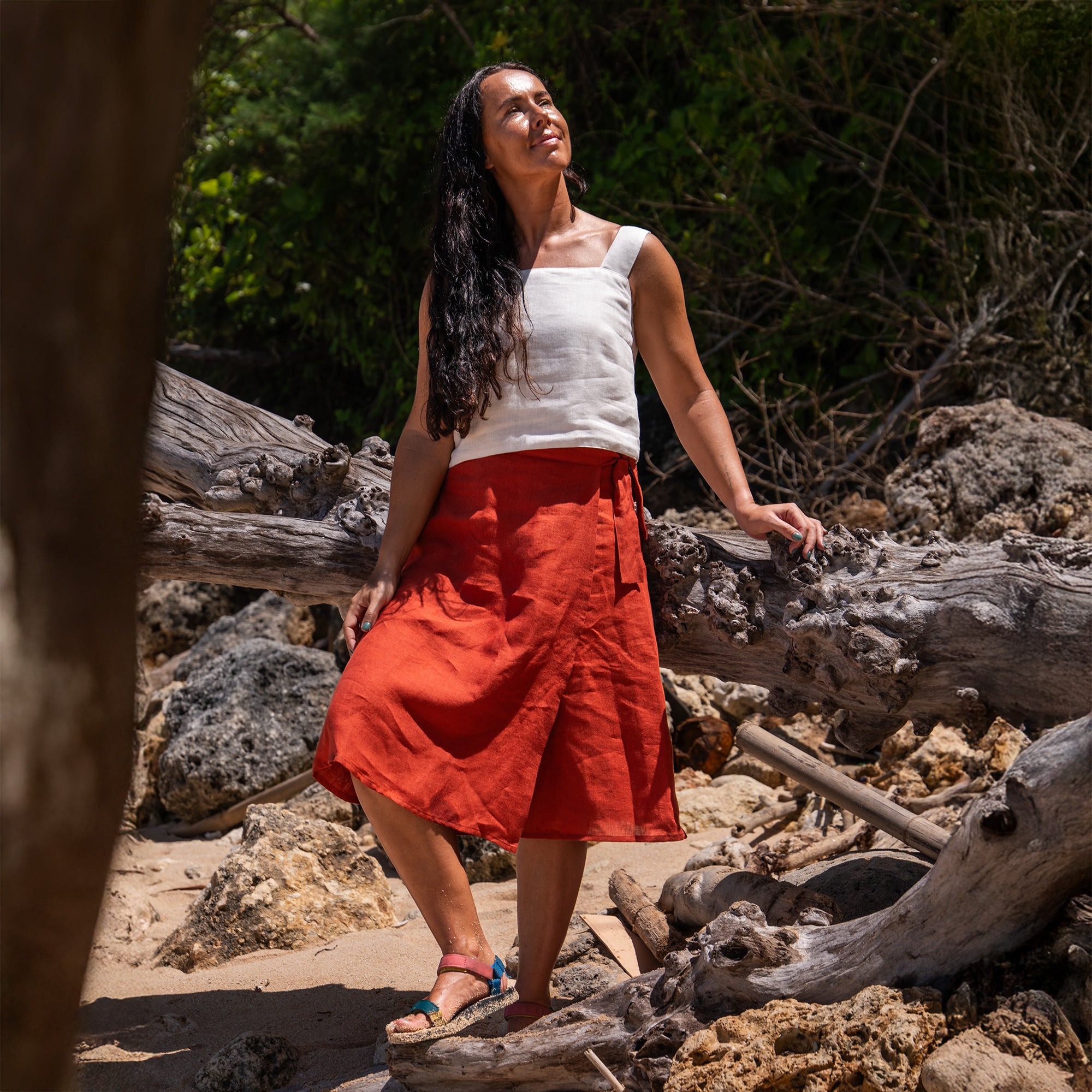 100% Linen Midi Wrap Skirt for Women ❤️ menique - MENIQUE