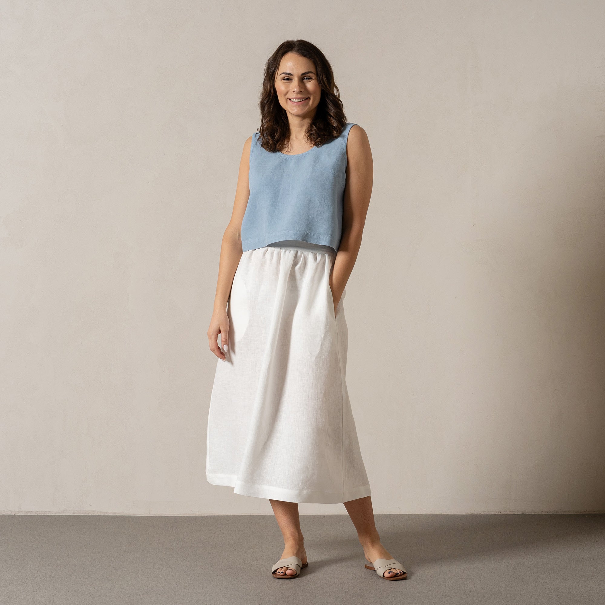 Linen Crop Top Ana Cloudy Blue ❤️ menique