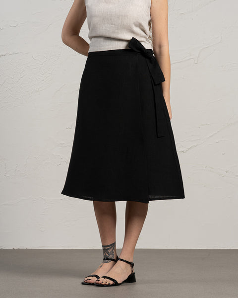 Linen Wrap Skirt Beverly Pure Black