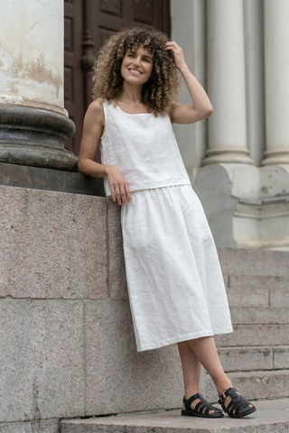 Linen Crop Top & Skirt 2-Piece - XS / Pure White