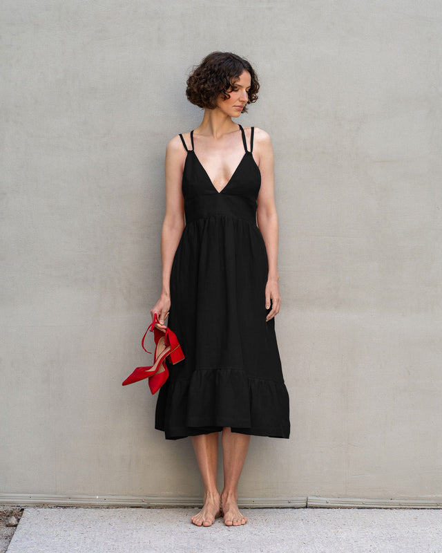 Lace-up back linen dress OCELIA main image 1