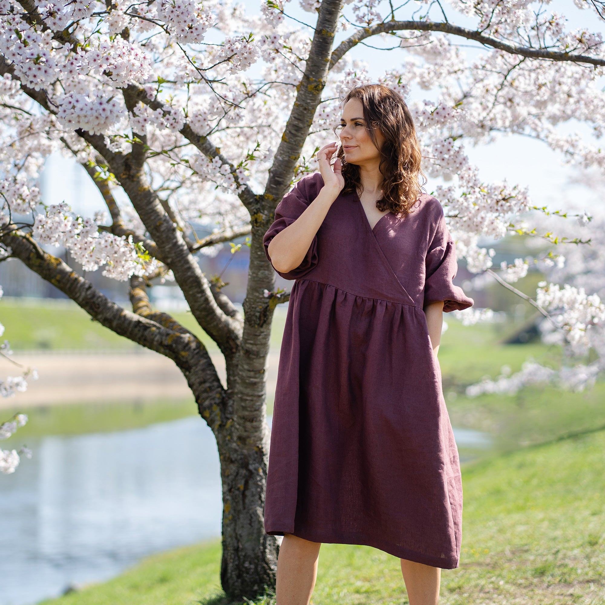 Puffed Sleeve Linen Smock Dress Beatrice ❤️ menique - MENIQUE