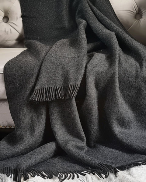 Natural Wool Blanket Throw Milan Dark Gray