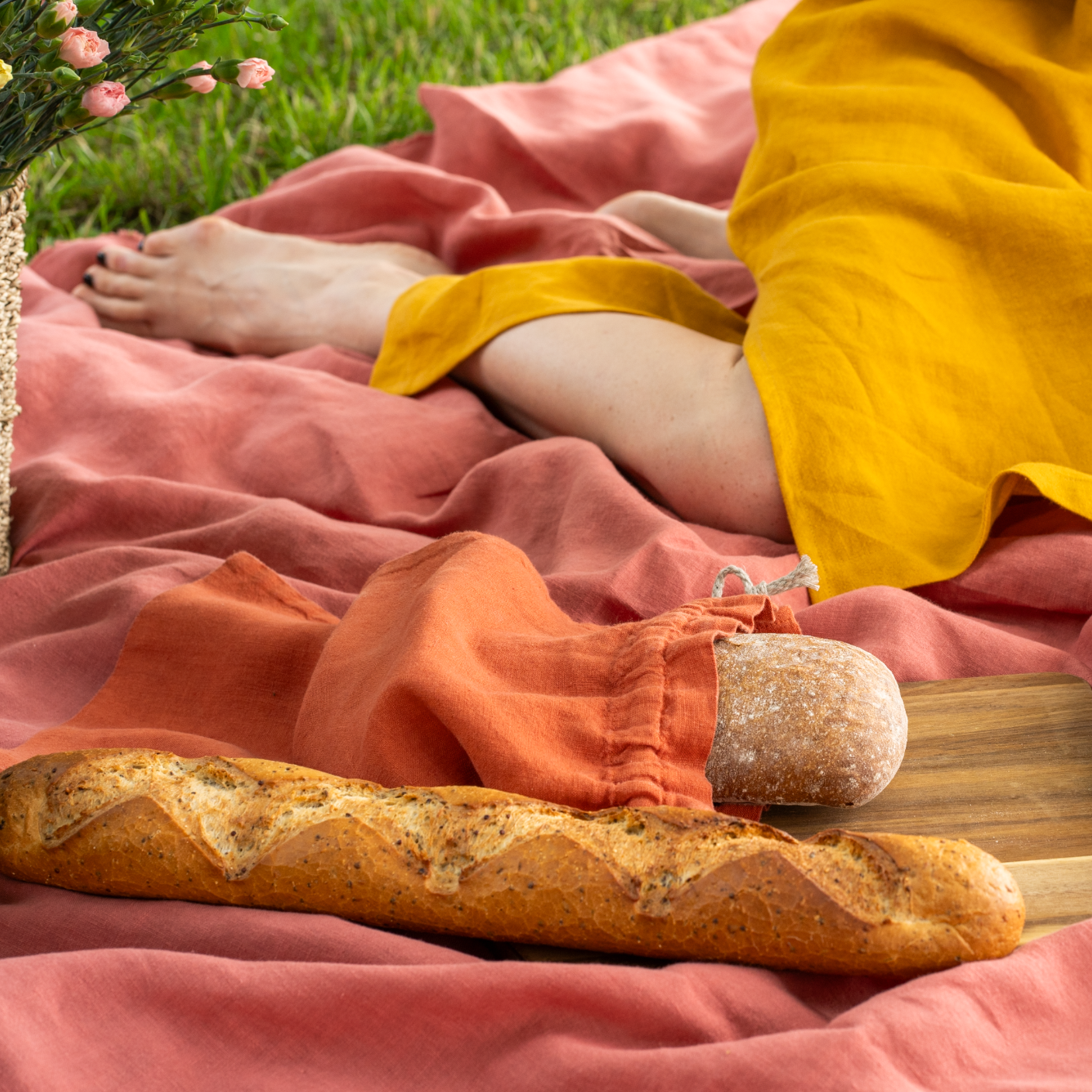 Linen Bread Bag Reusable Drawstring Bag For Homemade Bread