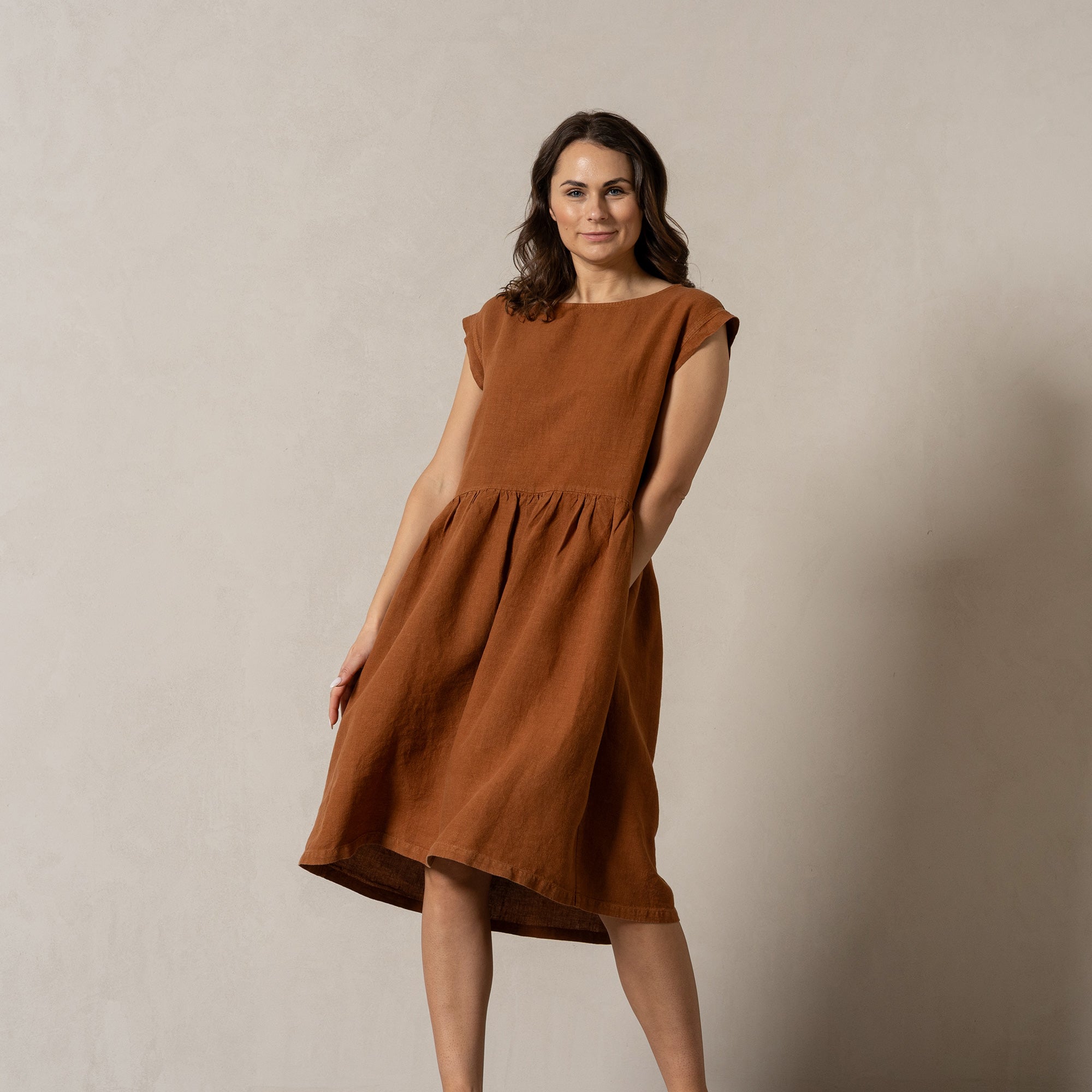 Hypoallergenic Smock Linen Dress Cecilia Shadow Purple ❤️ menique