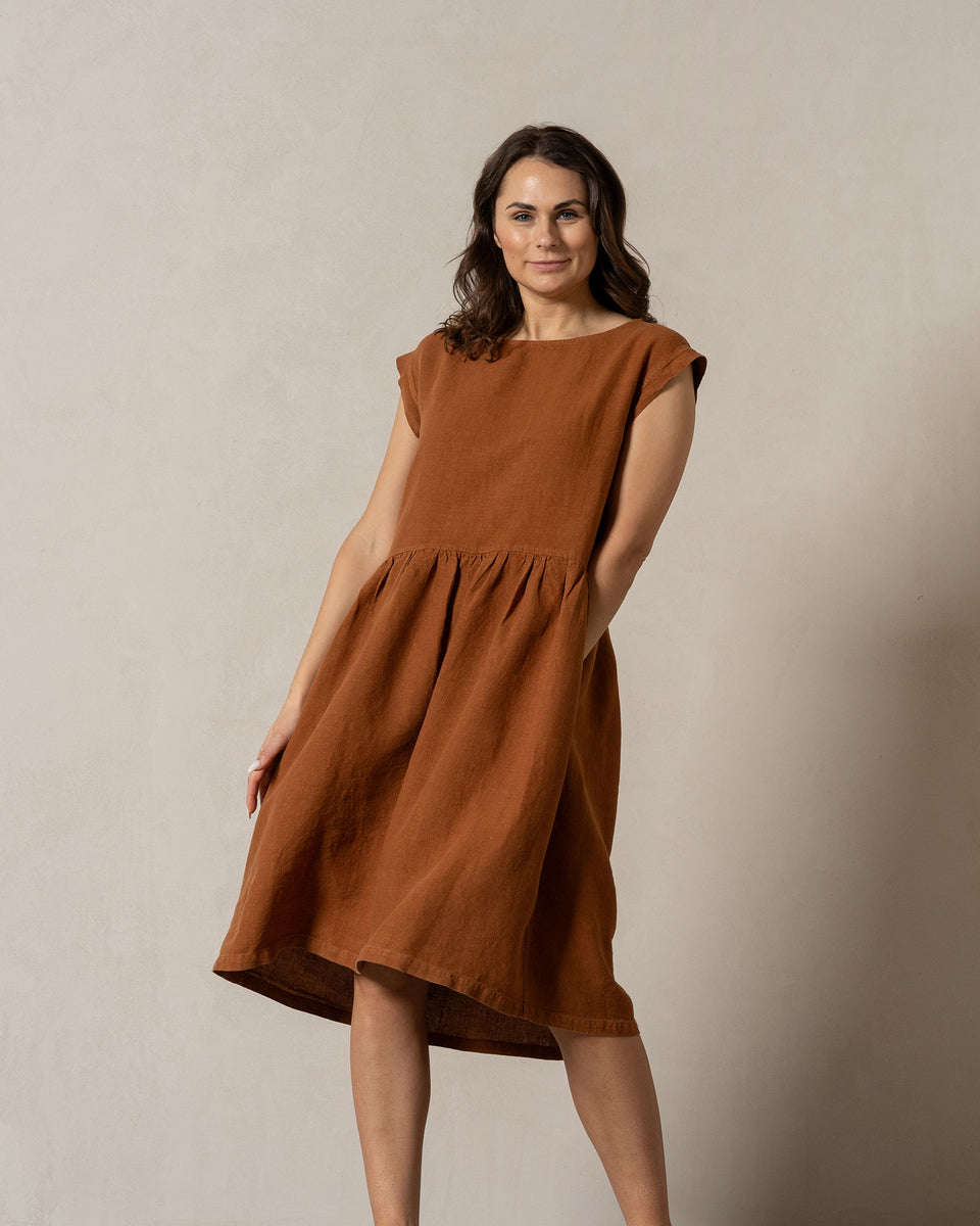 brown smock dress Smock Dress Cecilia Almond Brown S / Almond Brown