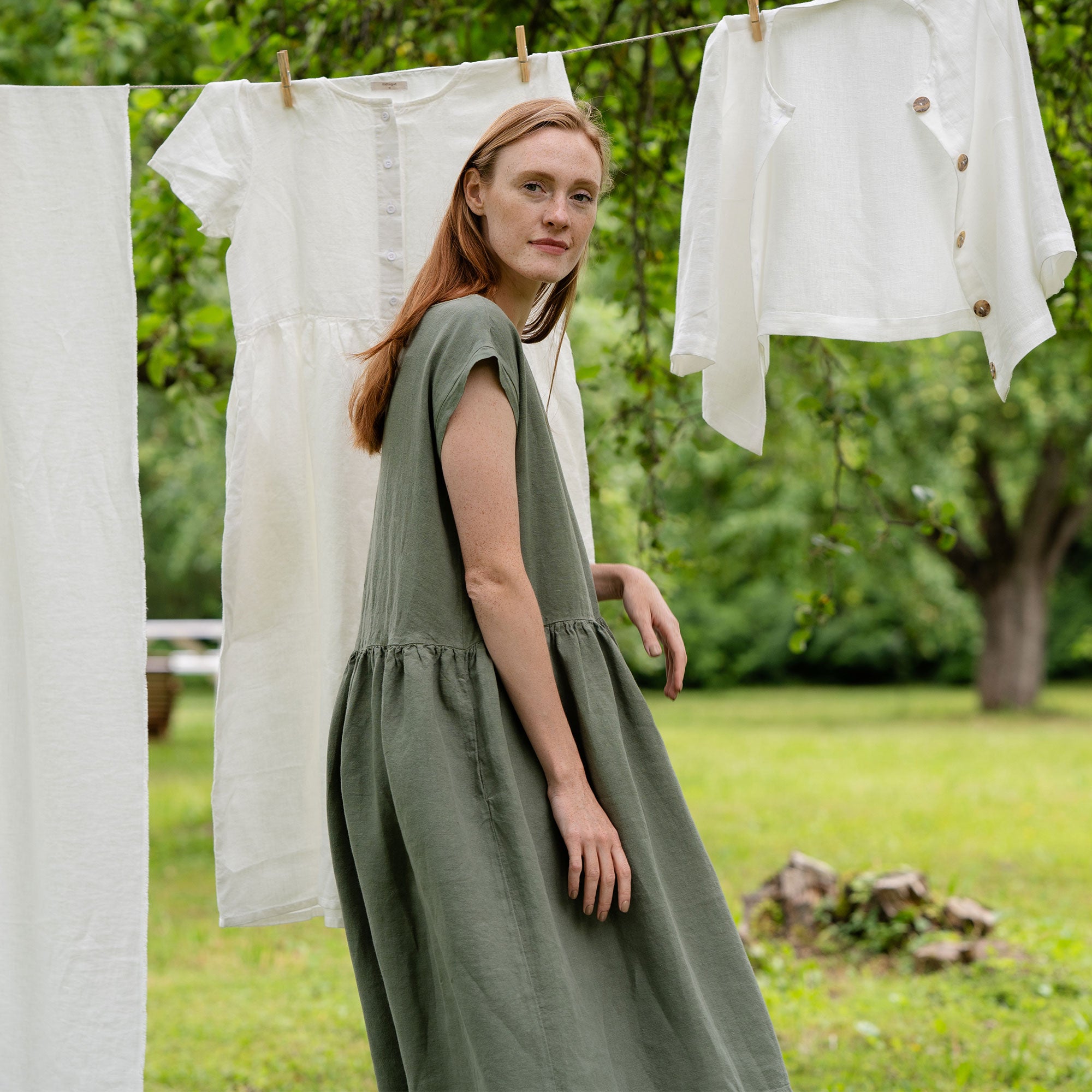 Plus Size Linen Smock Dress Cecilia ❤ menique - MENIQUE