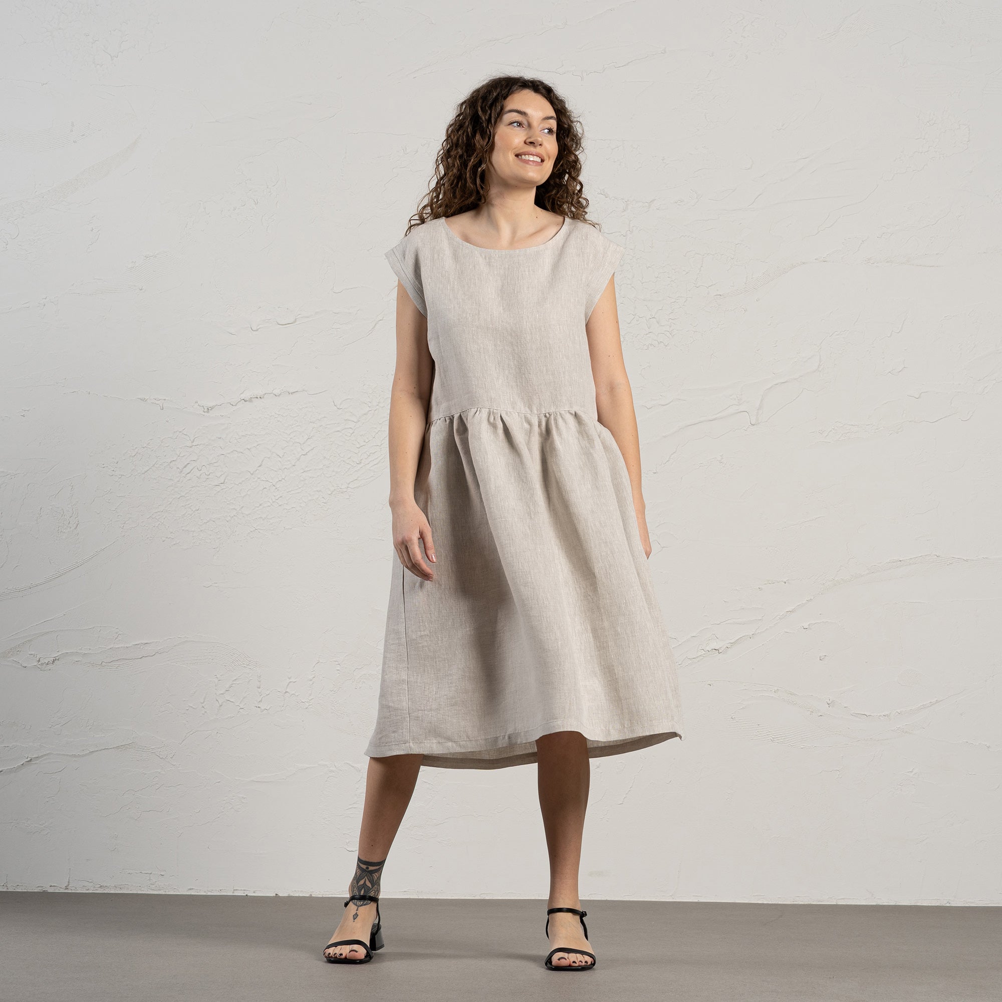Hypoallergenic Smock Linen Dress Cecilia Almond Brown ❤️ menique