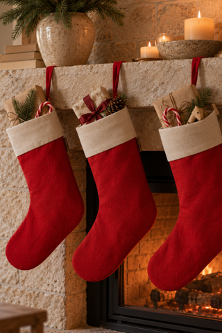 Linen Christmas Stockings Sock - Pure Red