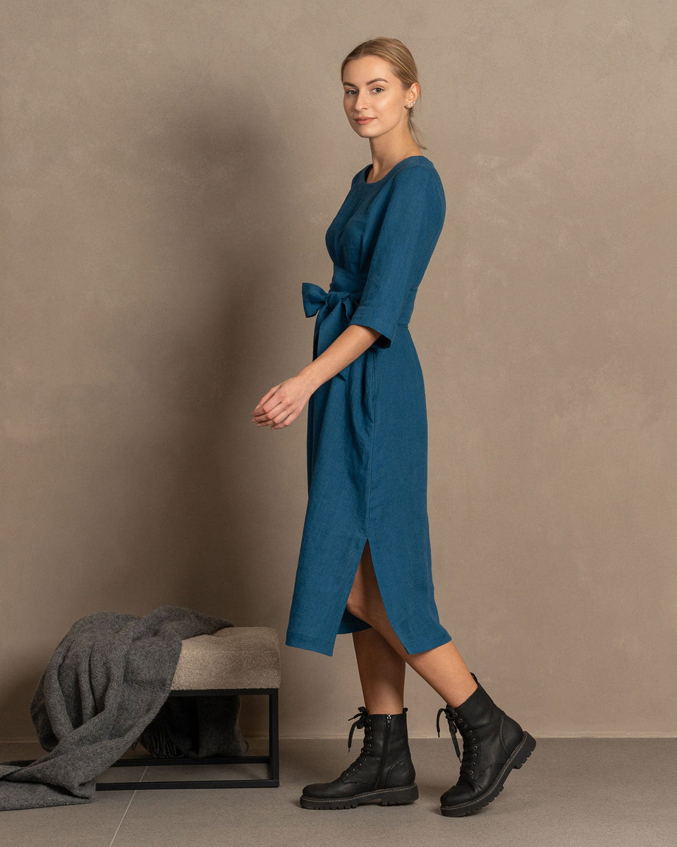 3/4 Sleeve Obi Wrap Dress Miley XXL / Pure Black 3/4 Sleeve Obi Wrap Dress Miley XXL / Pure Black