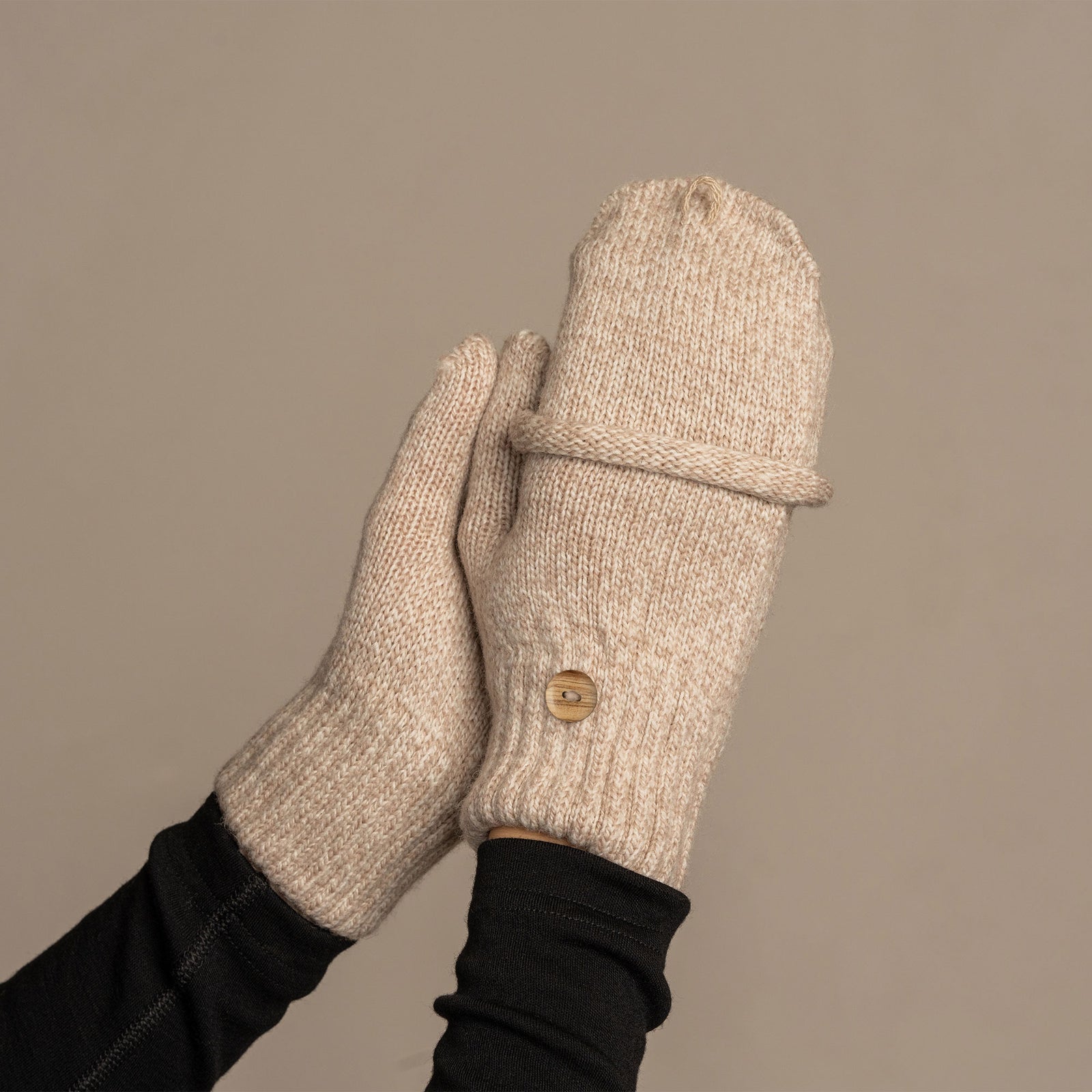 Women's Convertible Gloves Knitted Merino in creamy beige