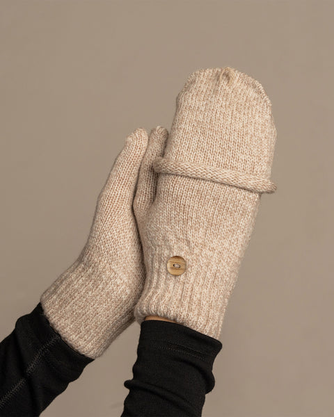 Women&#39;s Convertible Gloves Knitted Merino in creamy beige
