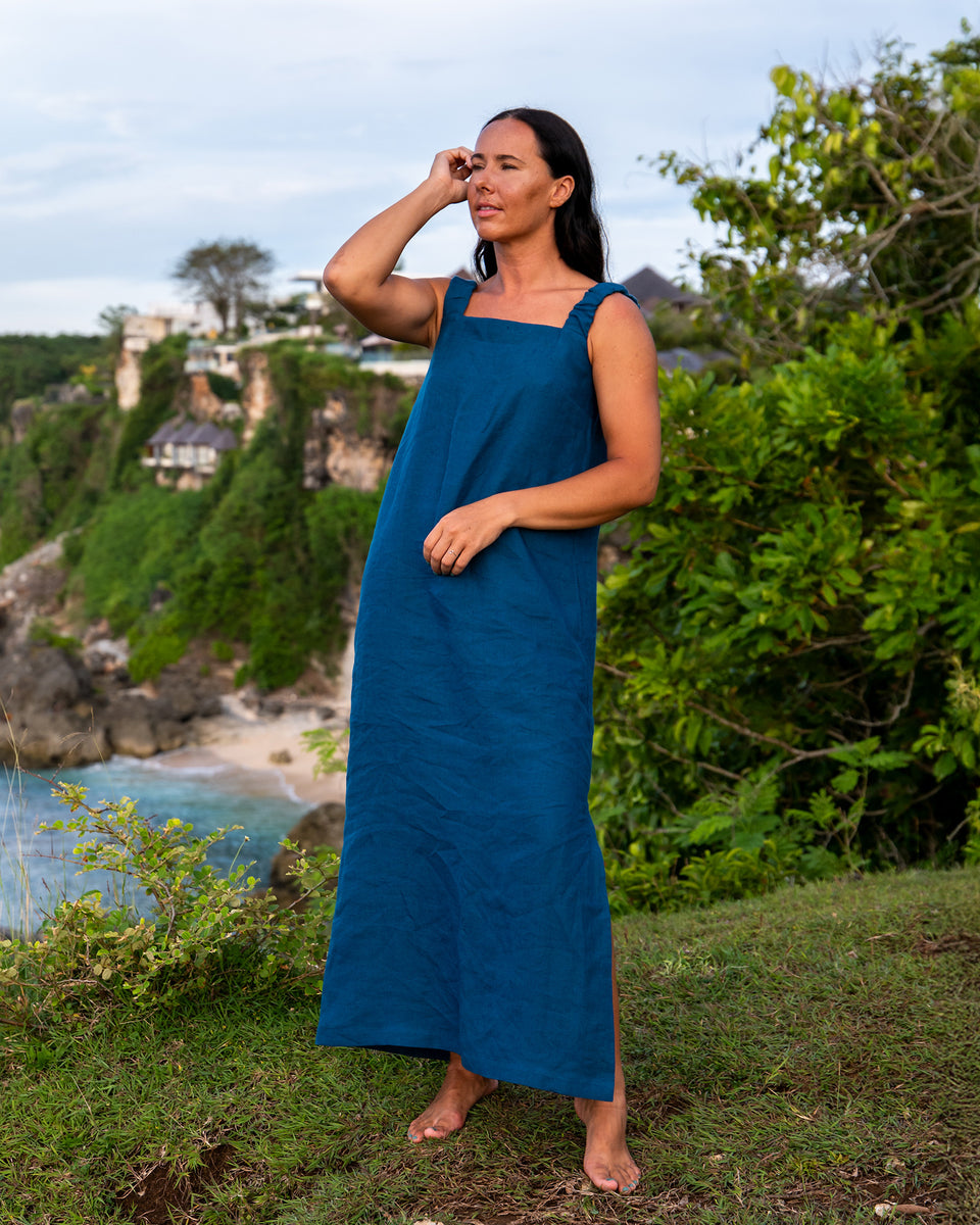 Linen Maxi Pinafore Dress Fiona XL / Cobalt Blue Linen Maxi Pinafore Dress Fiona XL / Cobalt Blue