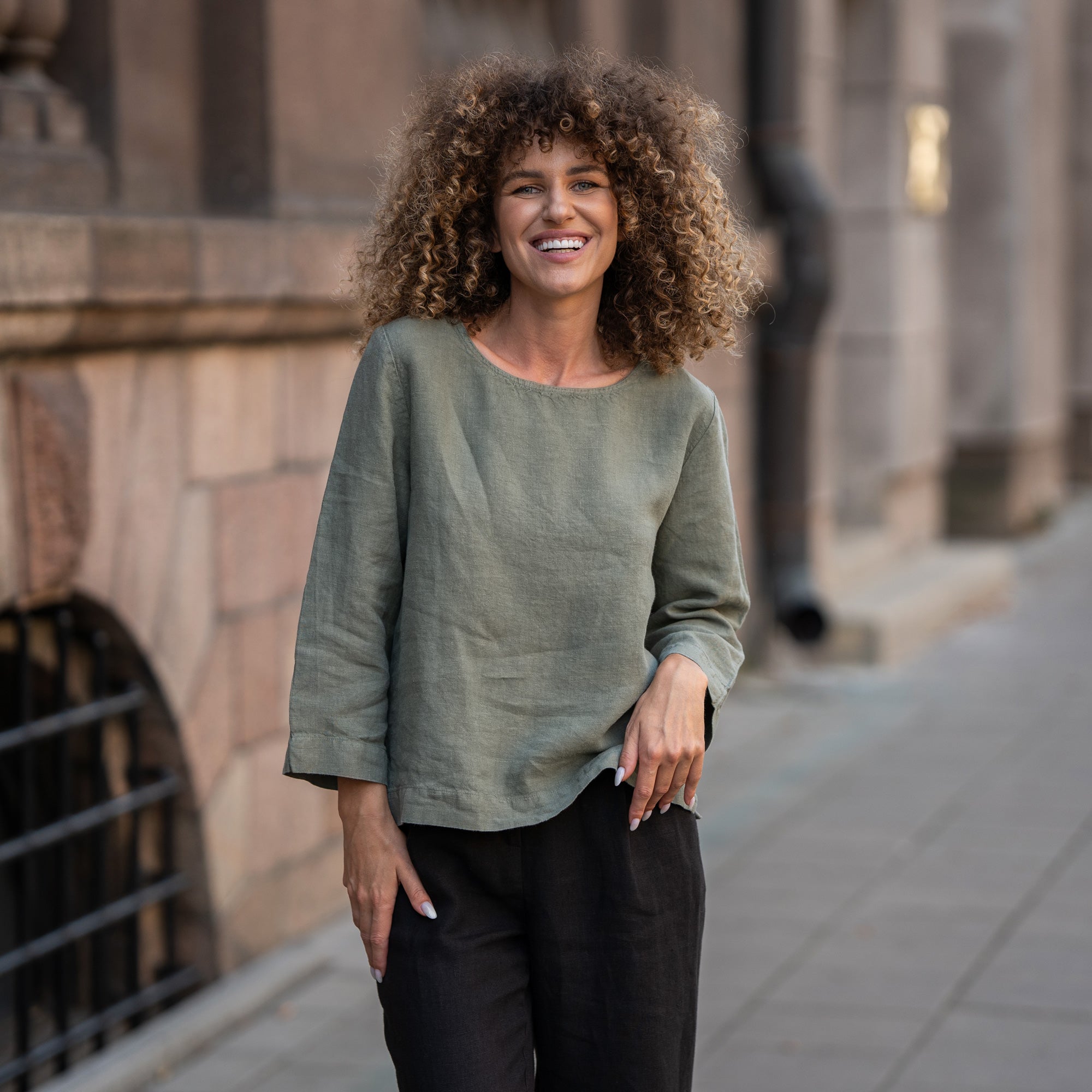 Organic & Natural Linen Blouse Nora Stone Green ❤️ menique - MENIQUE