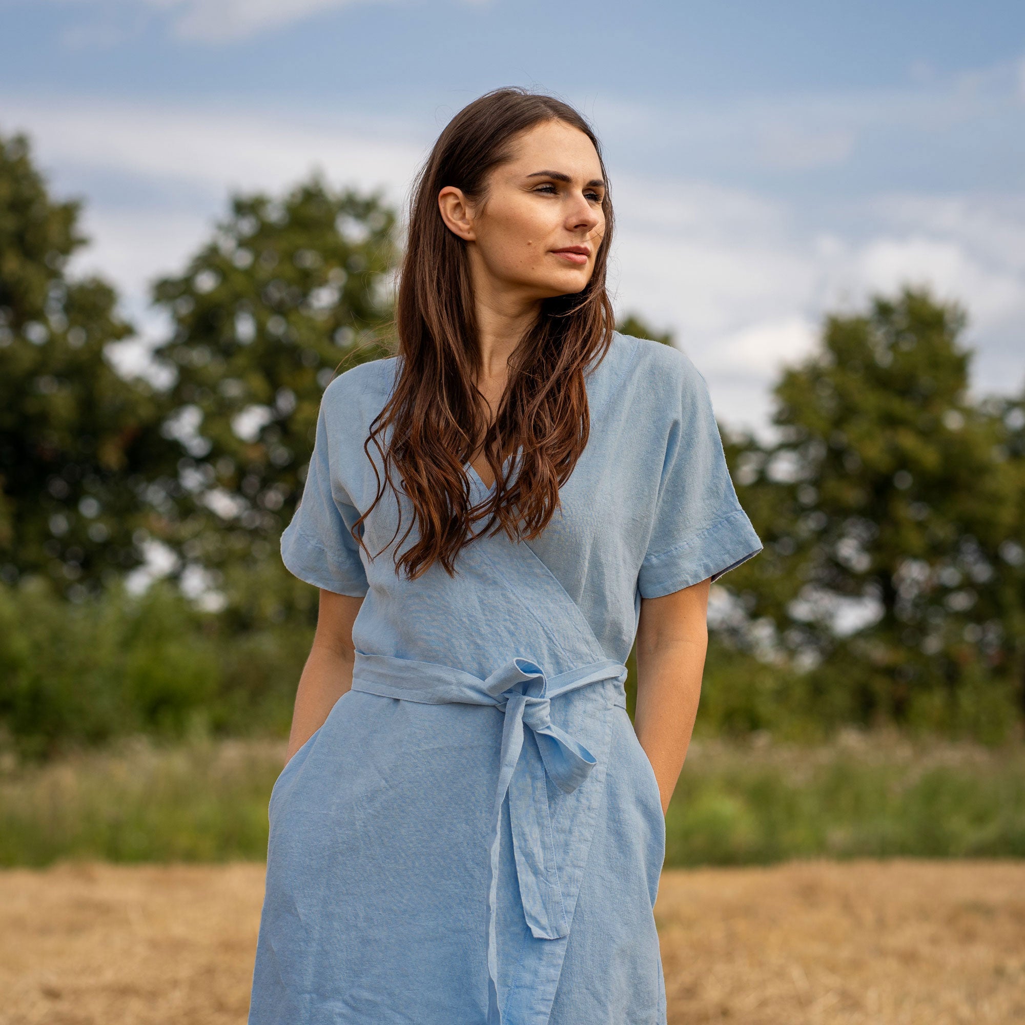 Organic Linen Wrap Dress Eliana Mint Green❤️ menique