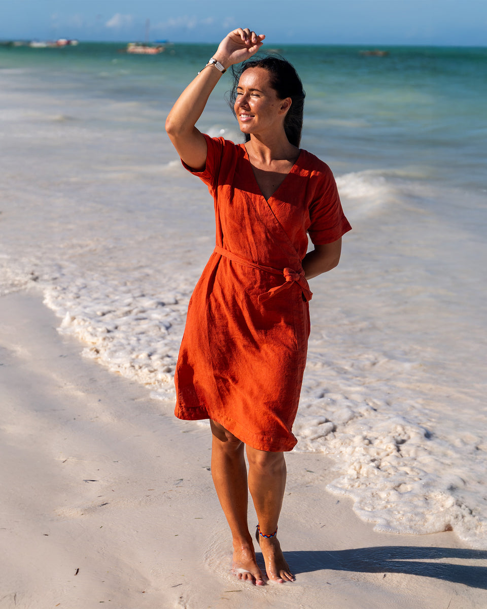 Vacation Summer Wrap Dress Eliana XXL / Cinnamon Red Vacation Summer Wrap Dress Eliana XXL / Cinnamon Red