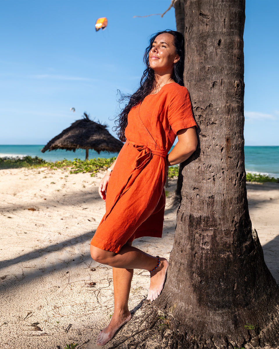 Vacation Summer Wrap Dress Eliana XXL / Cinnamon Red Vacation Summer Wrap Dress Eliana XXL / Cinnamon Red