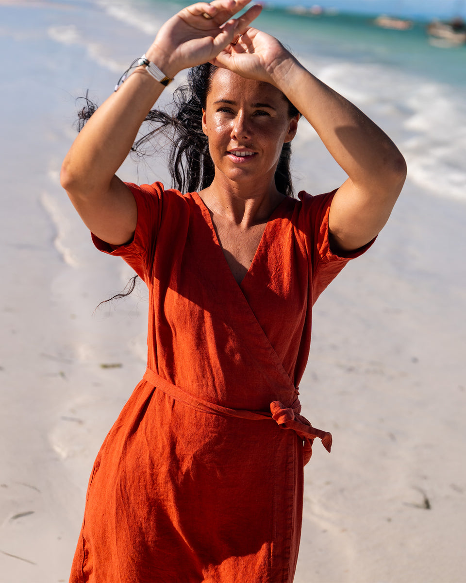 Vacation Summer Wrap Dress Eliana XXL / Cinnamon Red Vacation Summer Wrap Dress Eliana XXL / Cinnamon Red