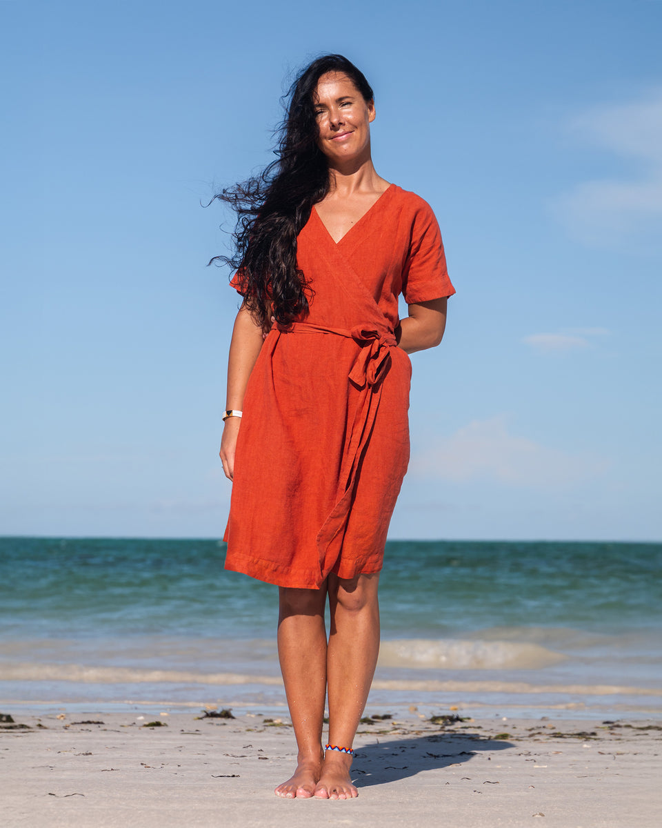 Vacation Summer Wrap Dress Eliana XXL / Cinnamon Red Vacation Summer Wrap Dress Eliana XXL / Cinnamon Red