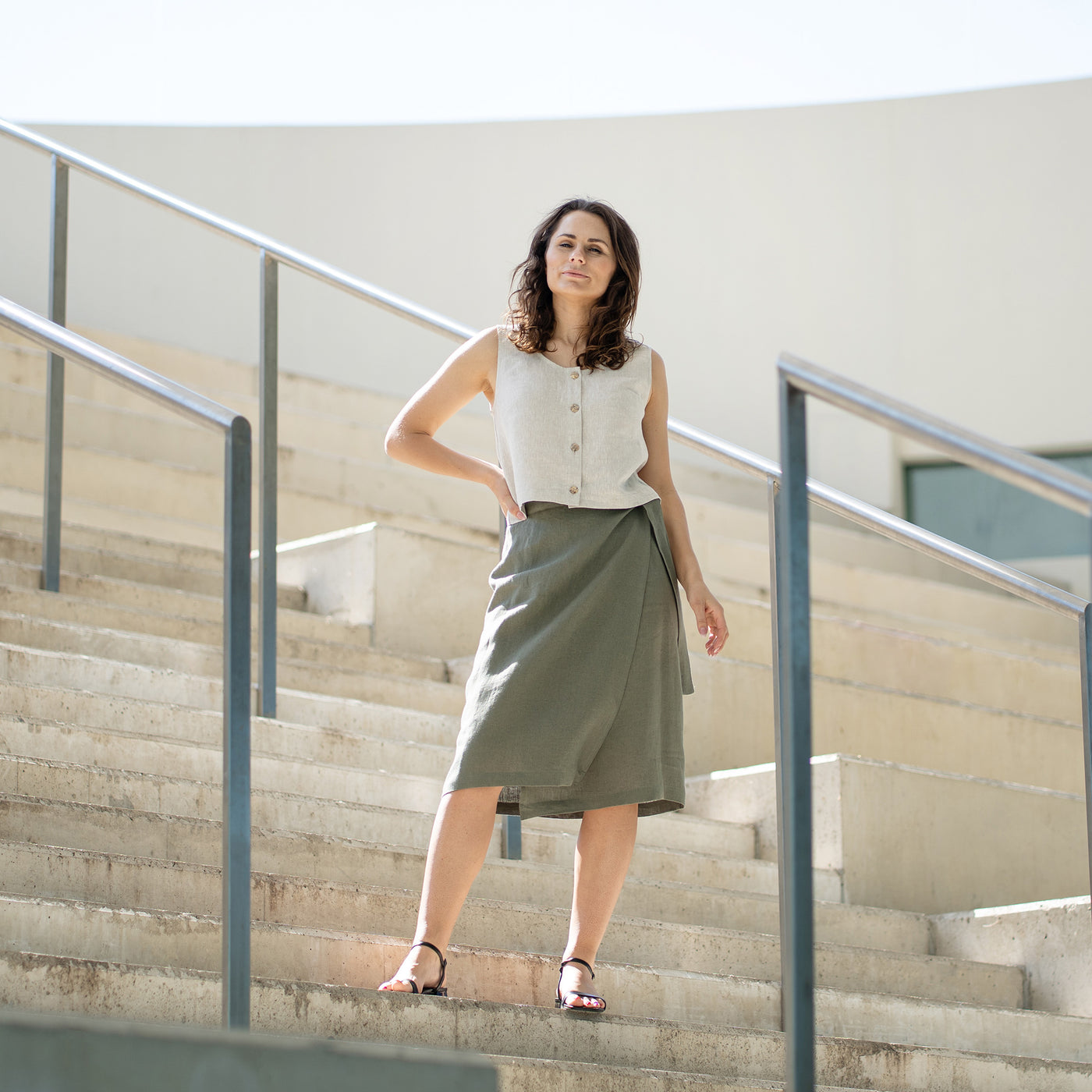 Linen Wrap Skirt With Pockets Everly ❤️ menique - MENIQUE