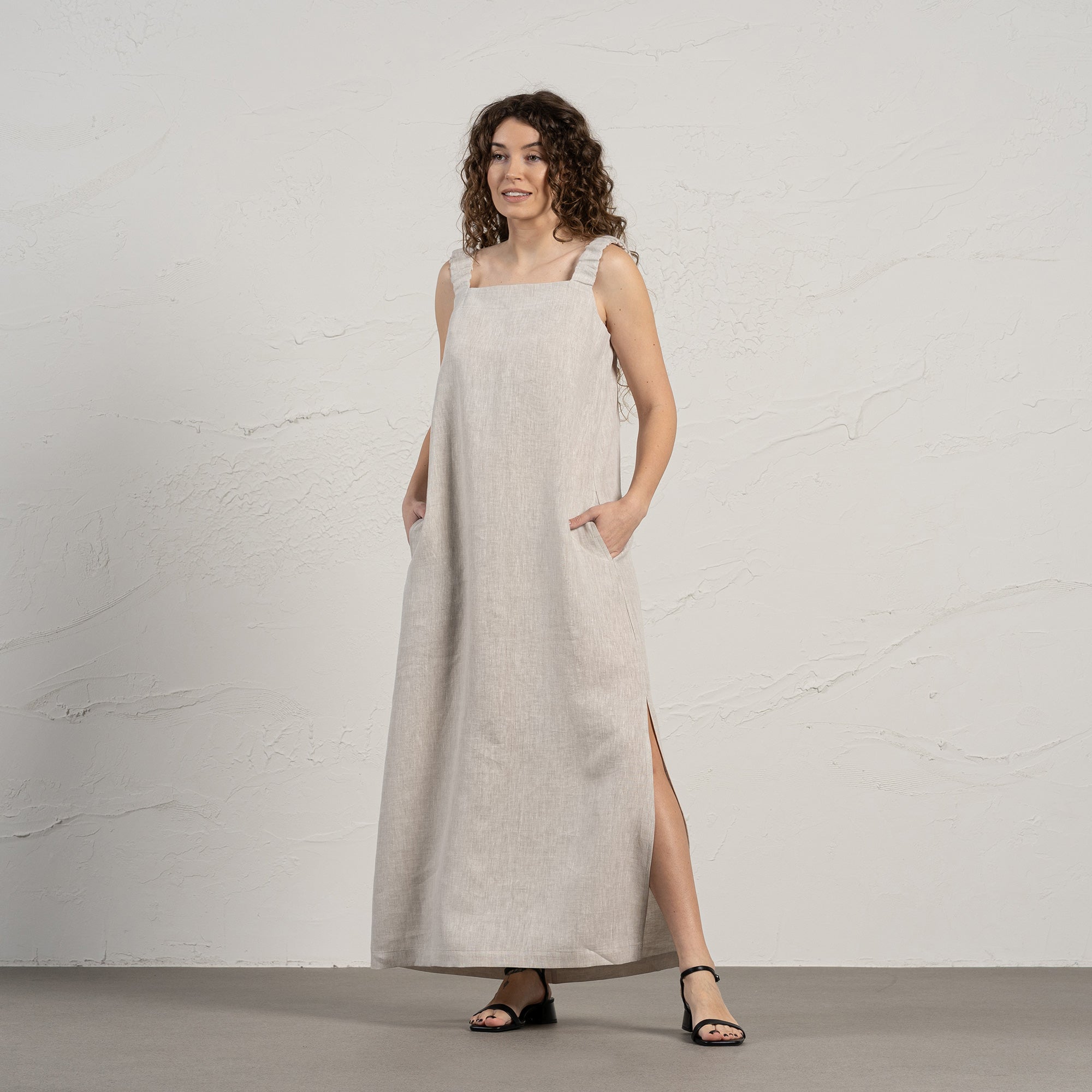 Maxi Linen Pinafore Style Dress with Open Back ❤️ menique