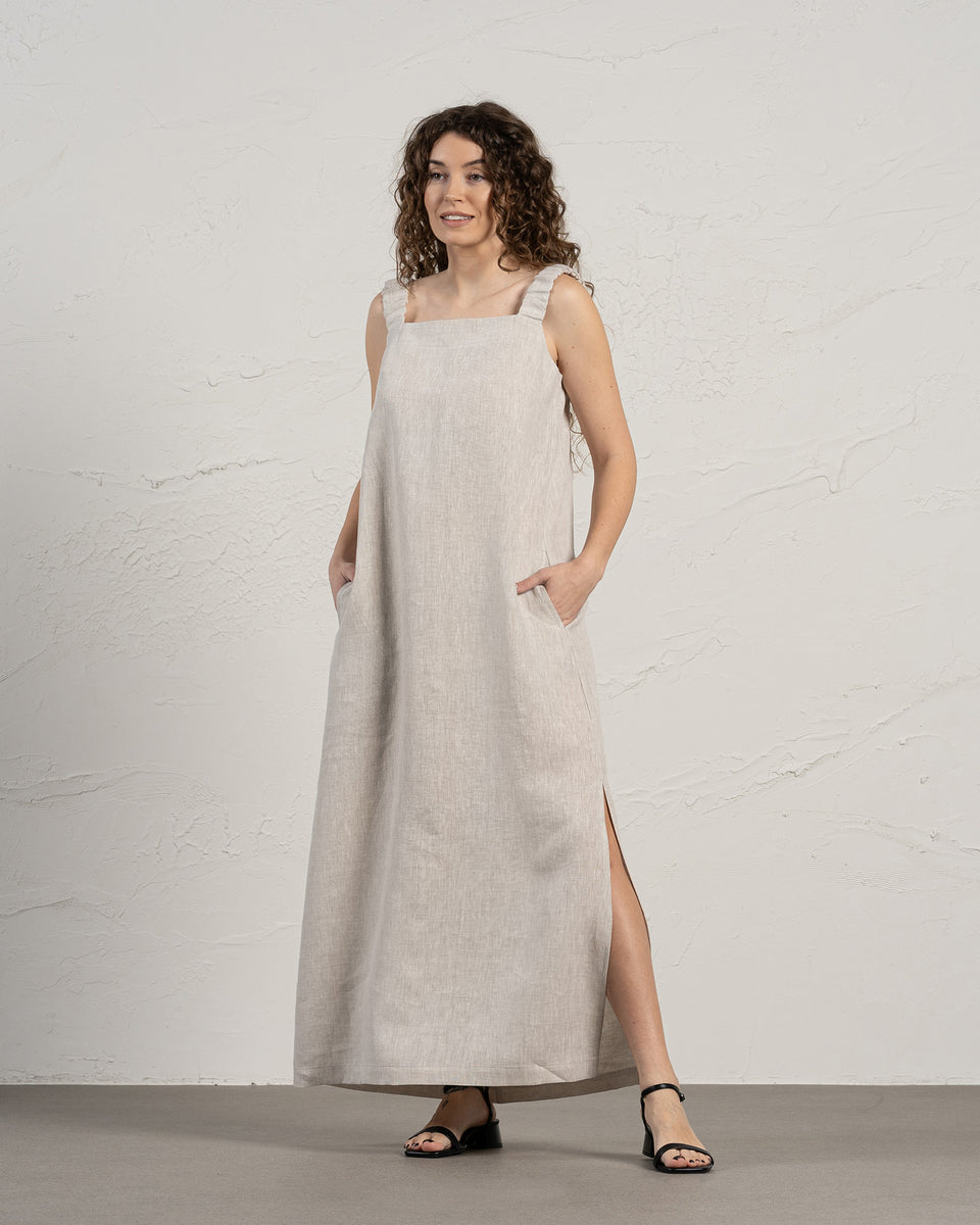 Linen Maxi Pinafore Dress Fiona XL / Pure Black Linen Maxi Pinafore Dress Fiona XL / Pure Black