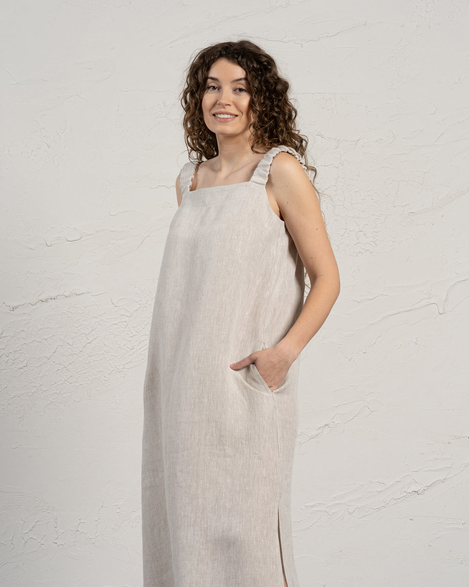 Linen Maxi Pinafore Dress Fiona S / Pure Black