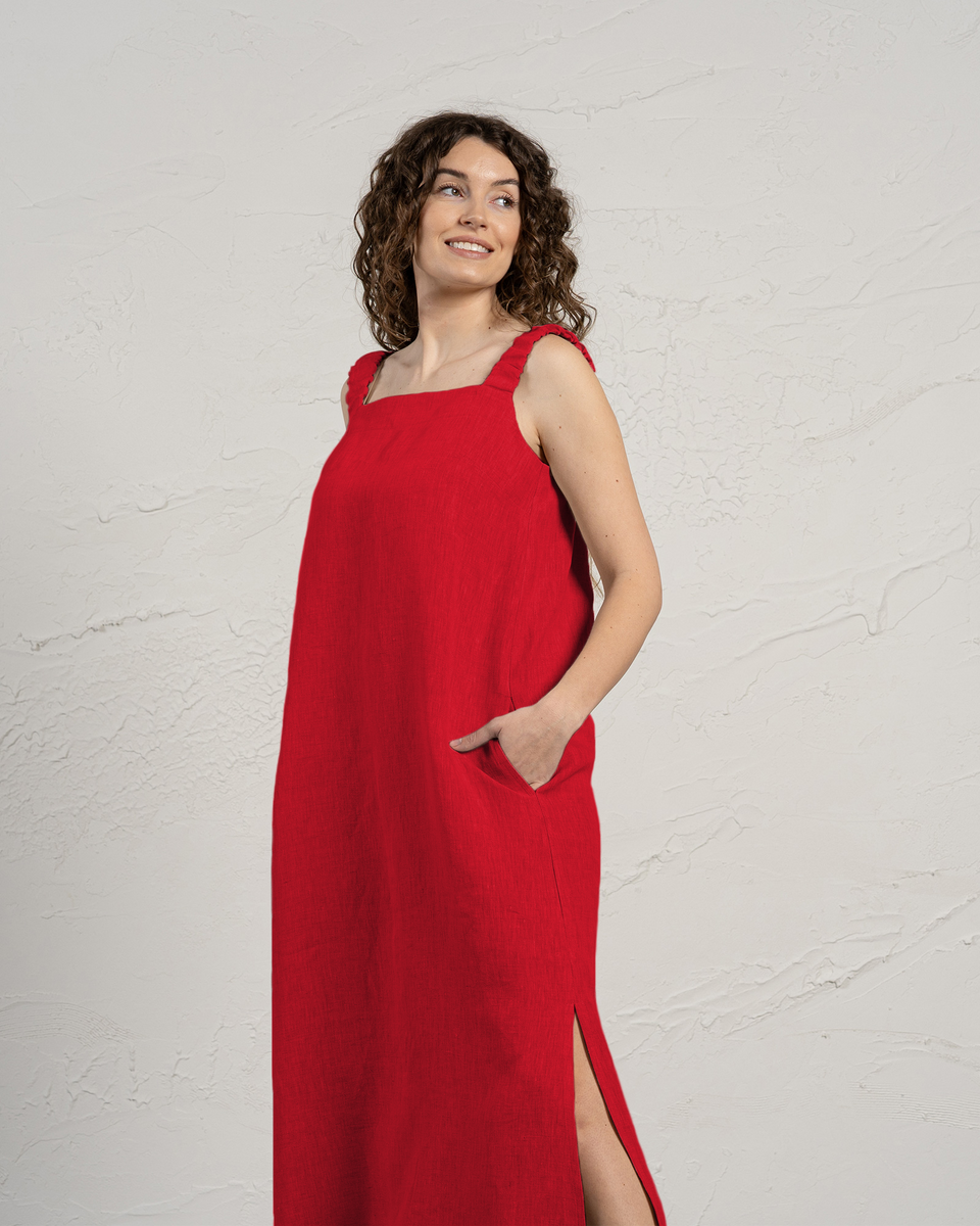 Linen Maxi Pinafore Dress Fiona S / Pure Black Linen Maxi Pinafore Dress Fiona S / Pure Black