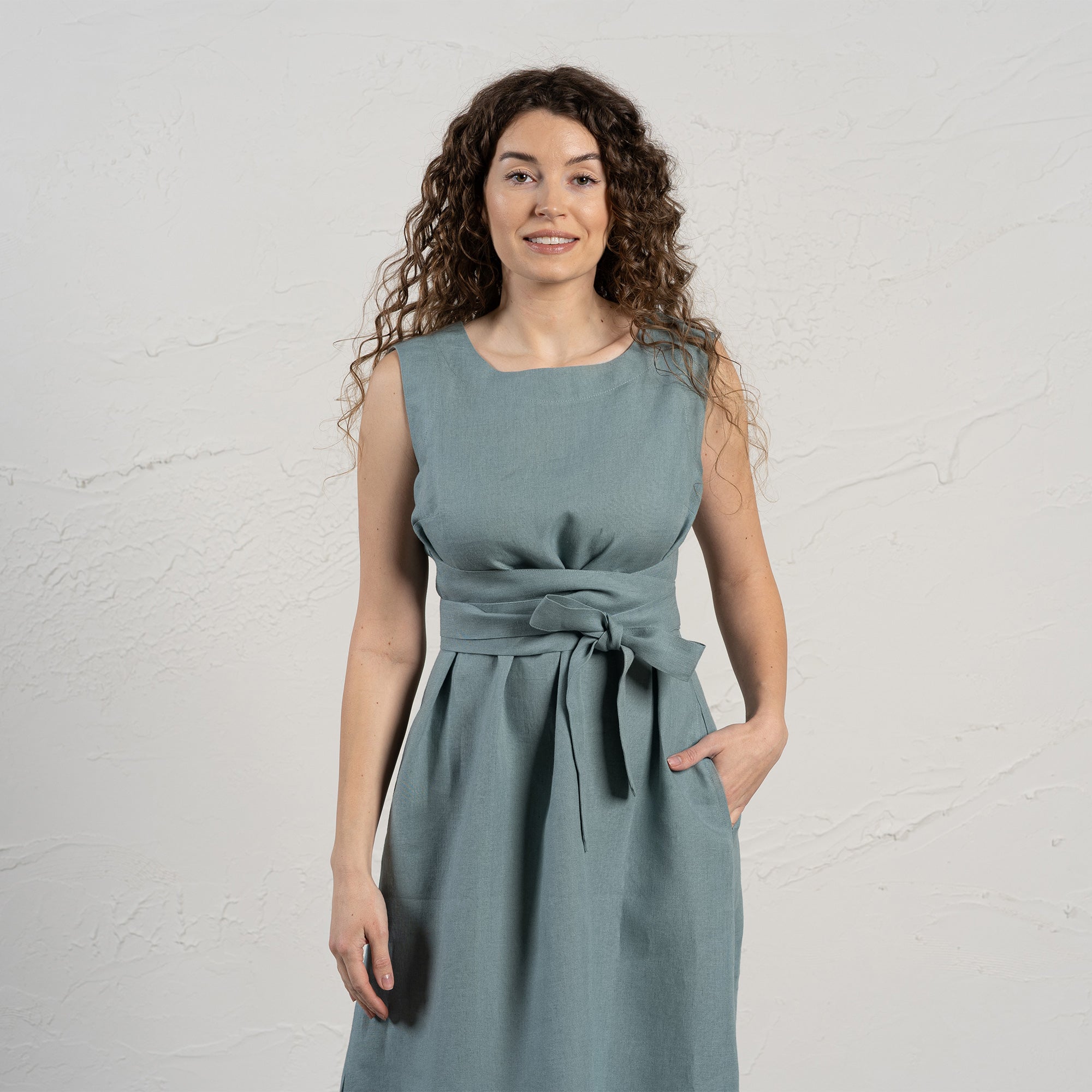 Wrap Obi Belt Dress Hailey 100% Linen ❤️ menique - MENIQUE