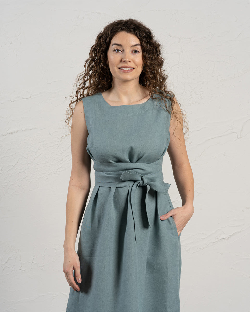 Linen Obi Wrap Dress Hailey XL / Mint Green Linen Obi Wrap Dress Hailey XL / Mint Green