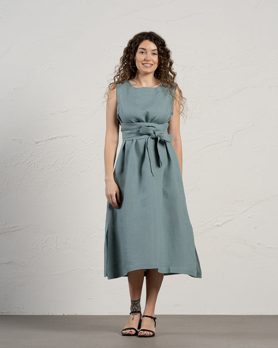 Linen Obi Wrap Dress Hailey S / Mint Green Linen Obi Wrap Dress Hailey S / Mint Green